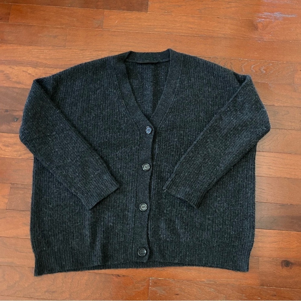 $475 Jenni Kayne Cashmere Cocoon Cardigan charcoal size XS oversized boxy Vneck - Picture 3 of 12